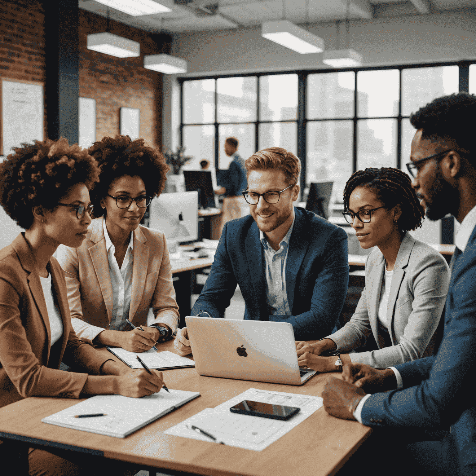 Diverse group of professionals collaborating in an office setting